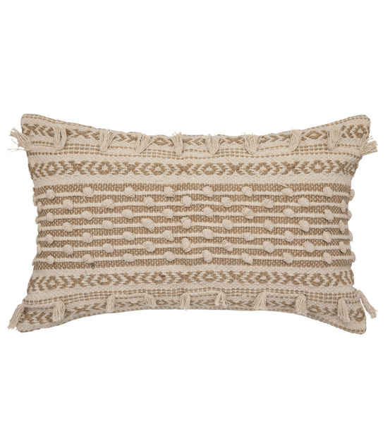 Coussin déco en coton et jute avec pompons 38 x 58 cm