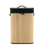 Panier à linge pliable avec couvercle en bambou et tissu coton noir h 60 cm