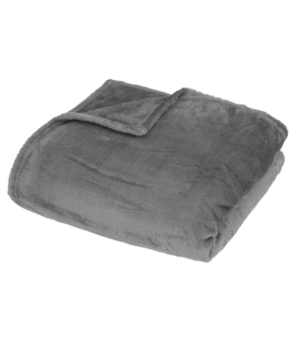 Plaid doux gris foncé 150 x 200 cm avec sac de rangement