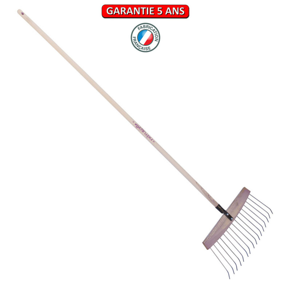 Balai à feuilles et gazon bois/acier 16 dents, manche 165cm - framboisine