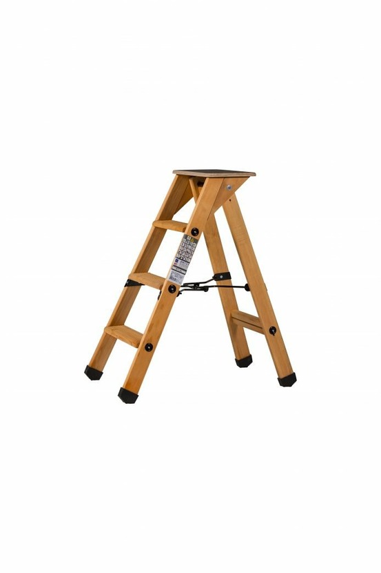 Escabeau lyonnais bois 3 marches + tablette - hauteur de travail 2,25m