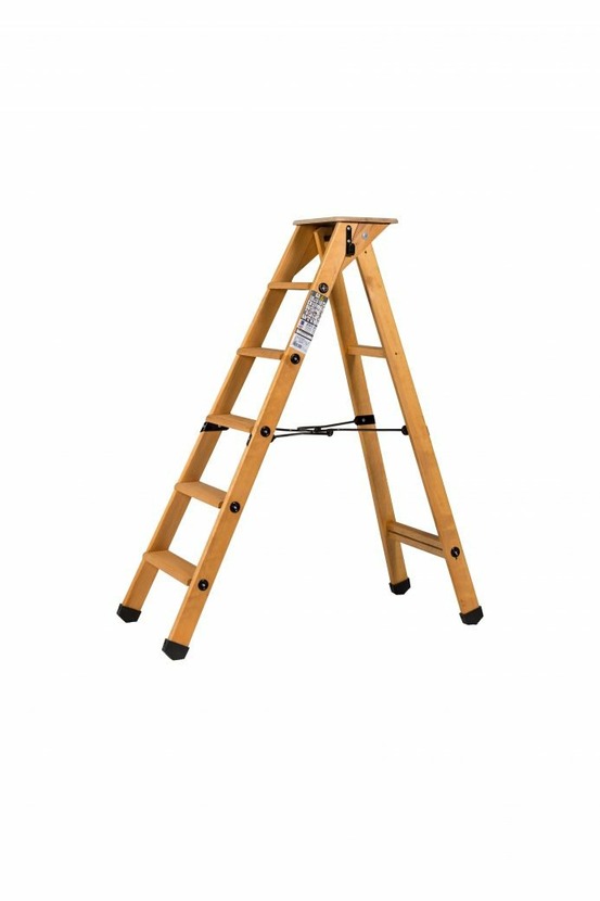 Escabeau lyonnais bois 5 marches + tablette - hauteur de travail 2,65m