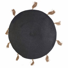 Tapis rond coton pompon gris 90 cm