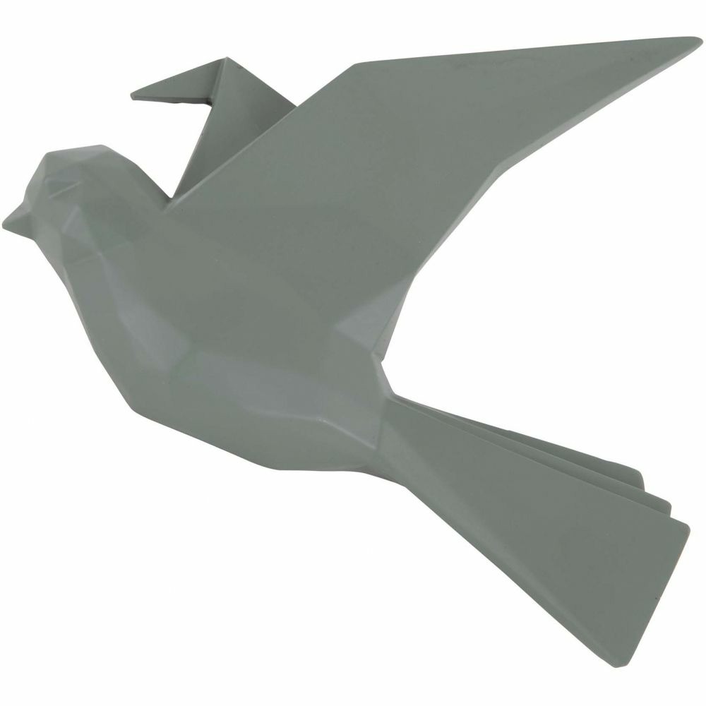 Oiseau fixation murale en résine kaki mat origami grand modèle
