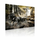 Tableau - cheval noir et cascade rocheuse 120x80 cm