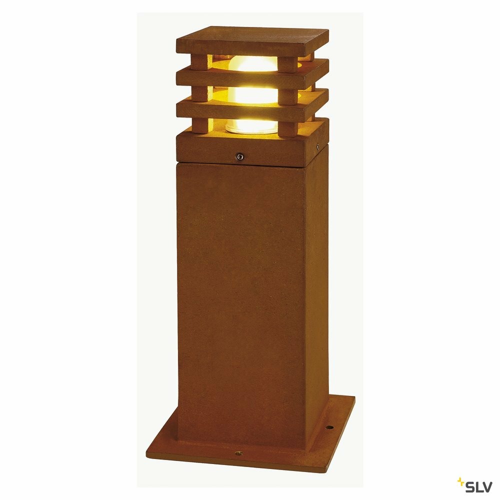 Borne extérieure rusty 40 avec led intégrée, fonte rouillée - hauteur 40 cm
