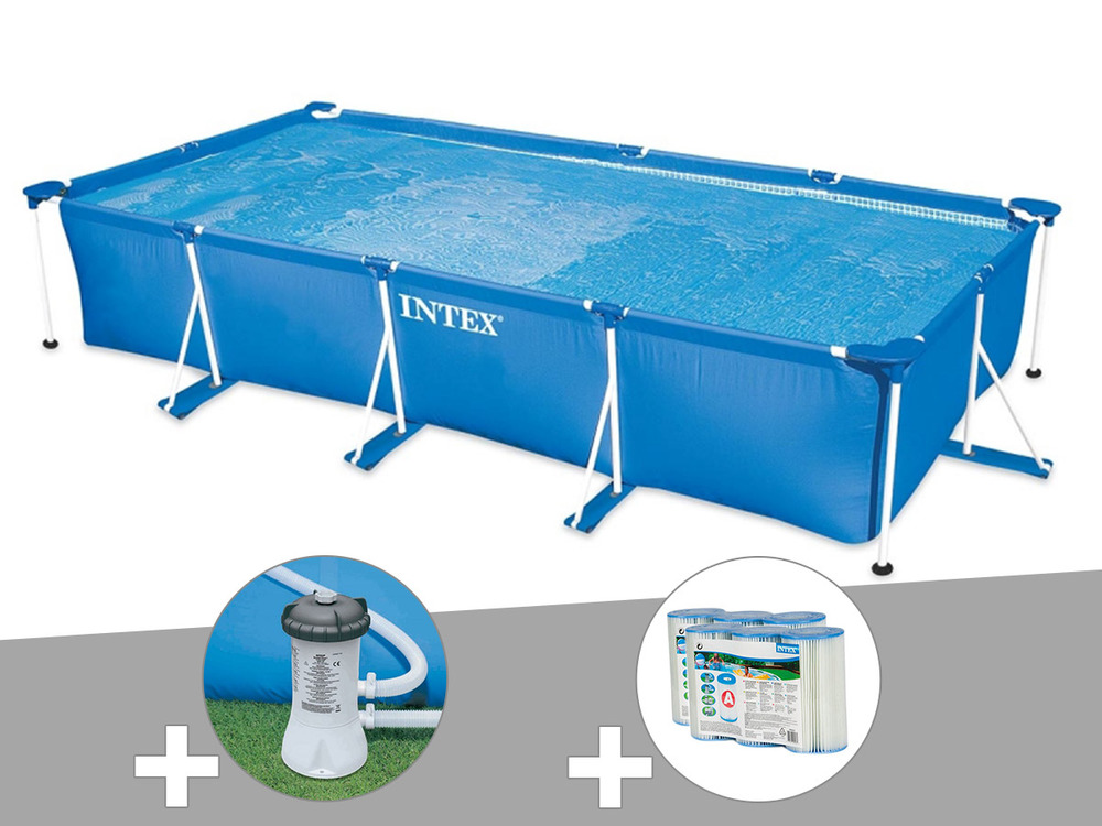 Kit piscine tubulaire rectangulaire 4,50 x 2,20 x 0,84 m + filtration à cartouc