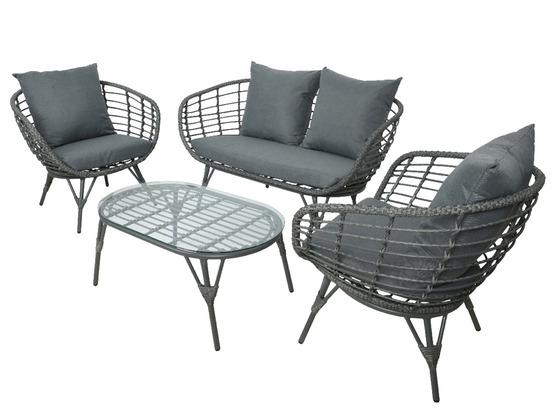 Salon de jardin en résine tressée gris evora avec table basse - 4 places