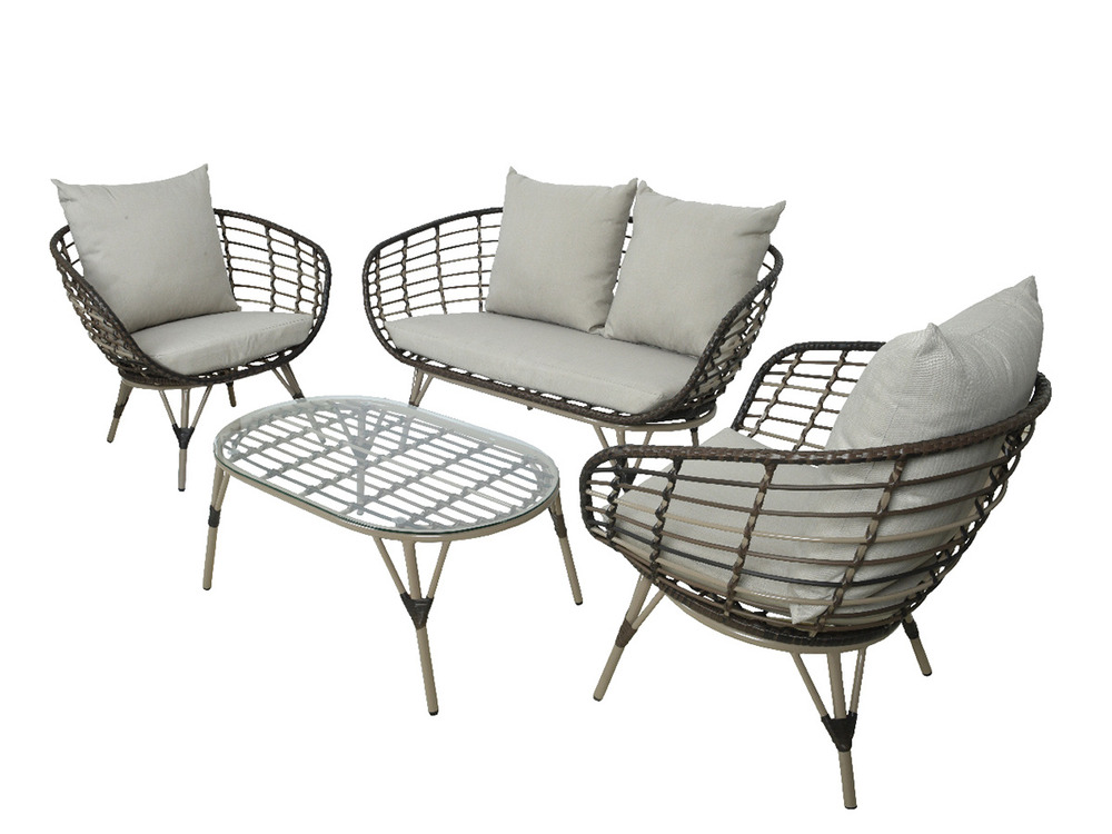 Salon de jardin en résine tressée brun evora avec table basse - 4 places