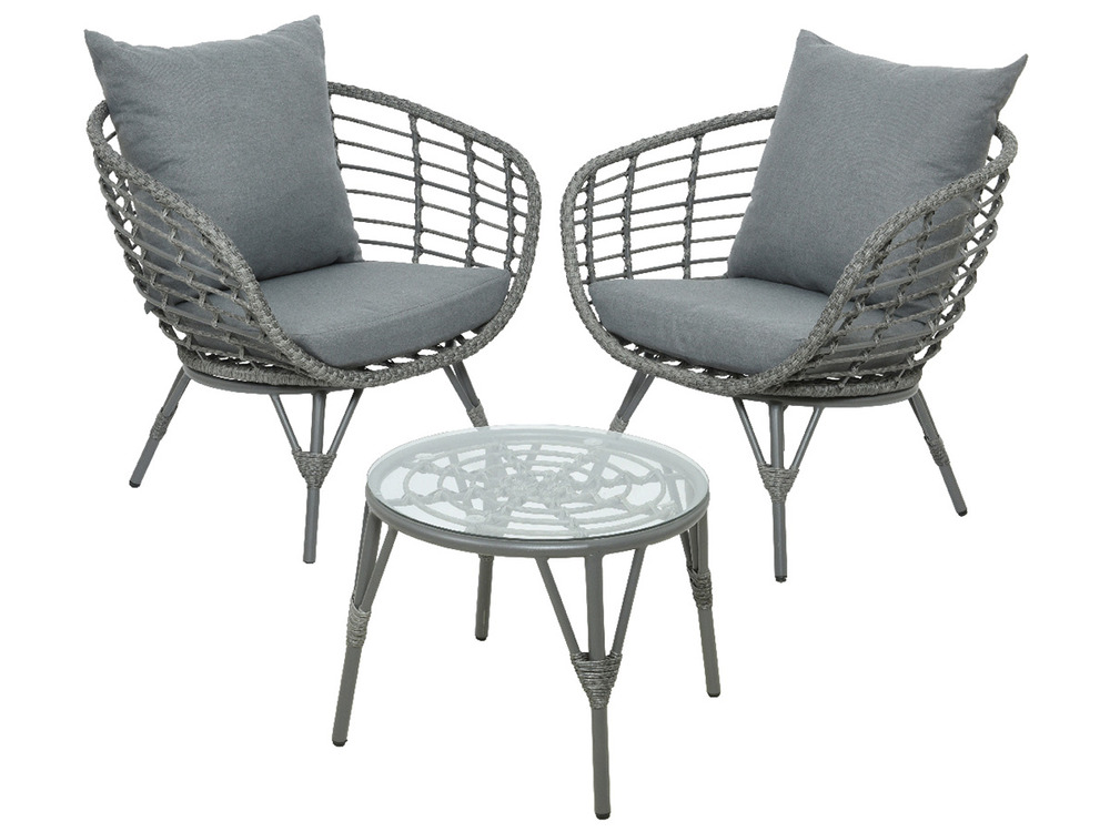 Salon de jardin en résine tressée gris evora - 2 places