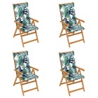 Chaises de jardin 4 pcs avec coussins à motif de feuilles teck