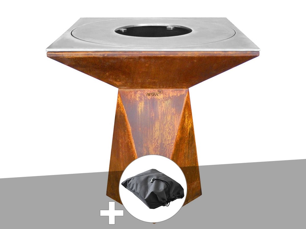 Brasero g1 corten plaque de cuisson acier inoxydable alimentaire + housse de pro