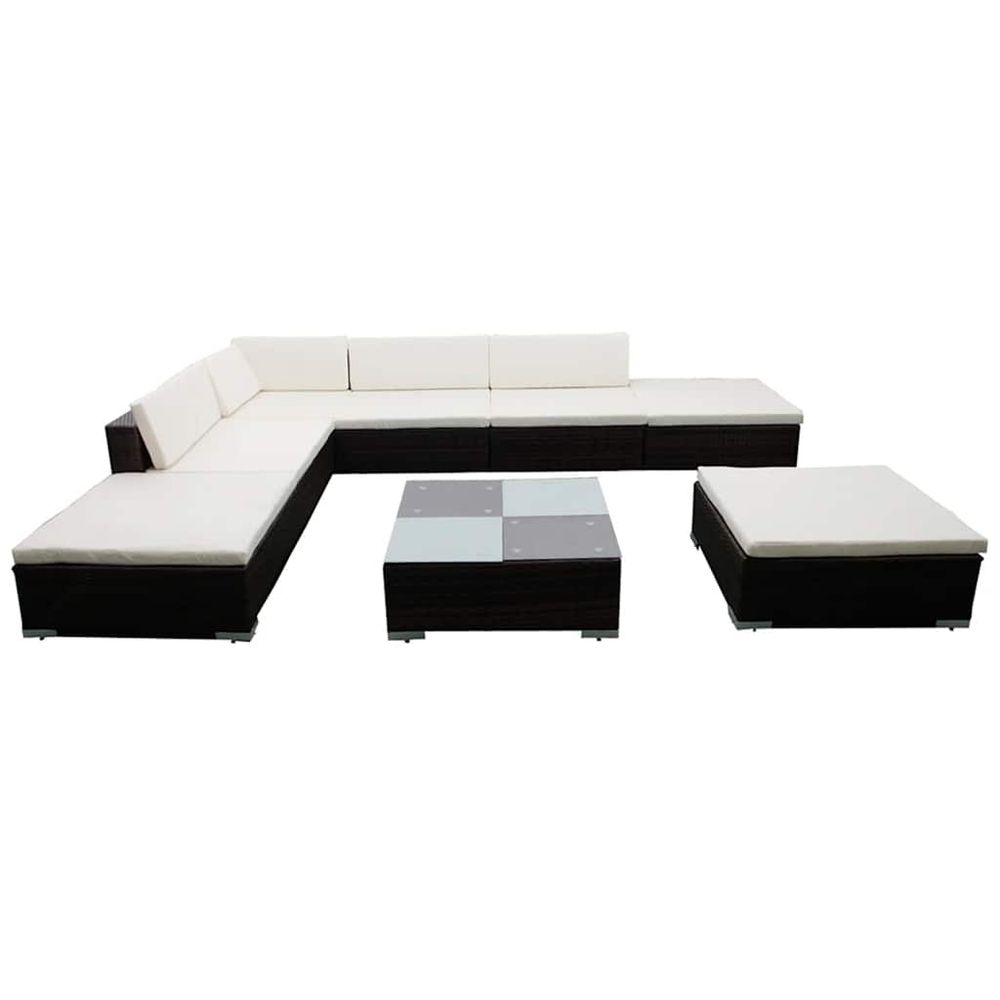 Salon de jardin 8 pcs avec coussins résine tressée marron