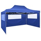 Tente de réception pliable avec 3 parois 3x4 m acier bleu