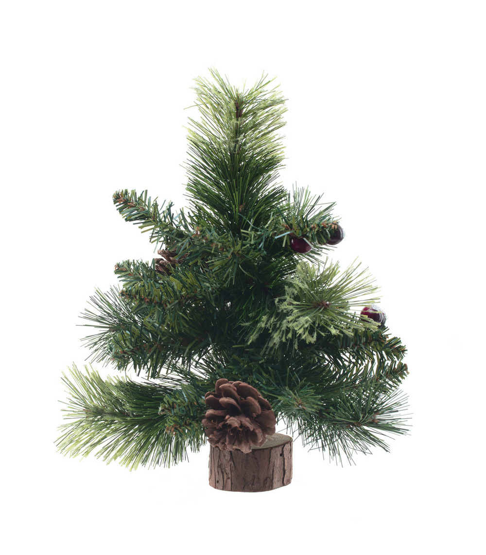 Sapin de table artificiel vert pommes de pin et baies rouges h 25 cm