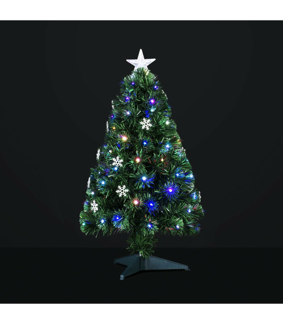 Sapin artificiel vert lumineux fibre optique + 14 flocons + 74 led h 90 cm