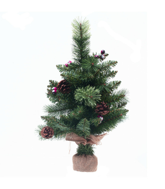 Sapin de noël artificiel vert pommes de pin et baies rouges h 50 cm