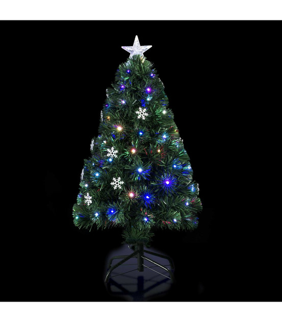 Sapin artificiel lumineux fibre optique + 18 flocons + 136 lampes led h 120 cm