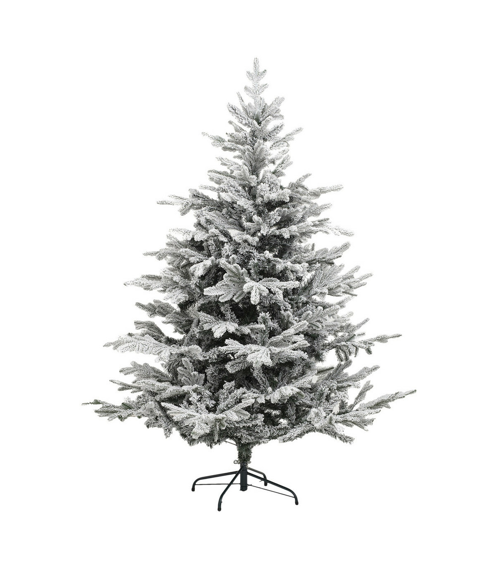 Sapin de noël artificiel vert floqué blanc et pailleté qualité premium h 150 cm