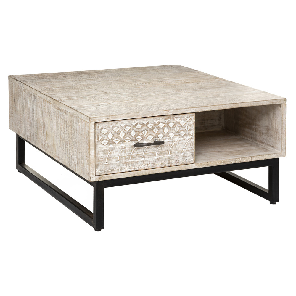 Table basse 2 tiroirs Bois/Métal Tedy Noir - ATMOSPHERA 