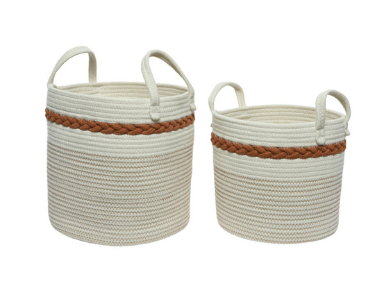 Lot de 2 paniers de rangement ronds, en coton avec poignées