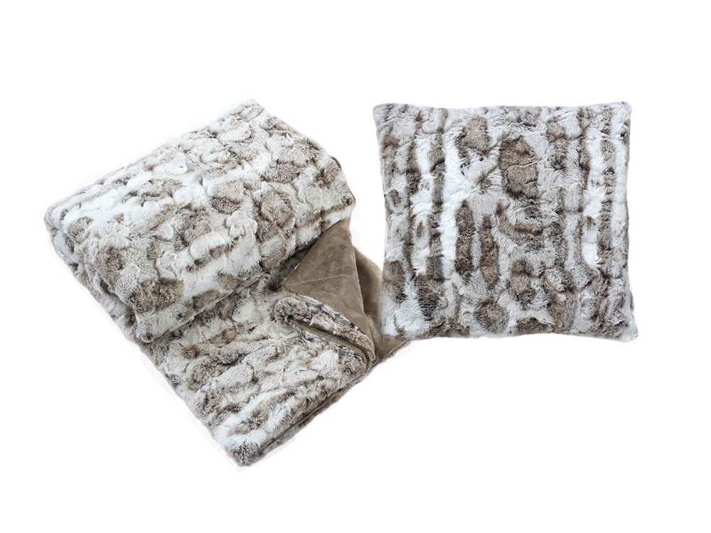 Plaid ecorce 125 x 150 cm + coussin ecorce 40 x 40 cm taupe