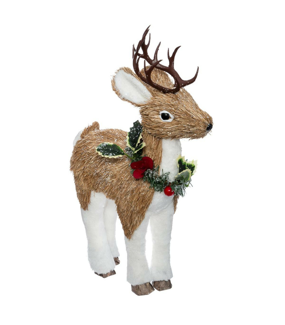 Déco de noël renne avec collier de houx