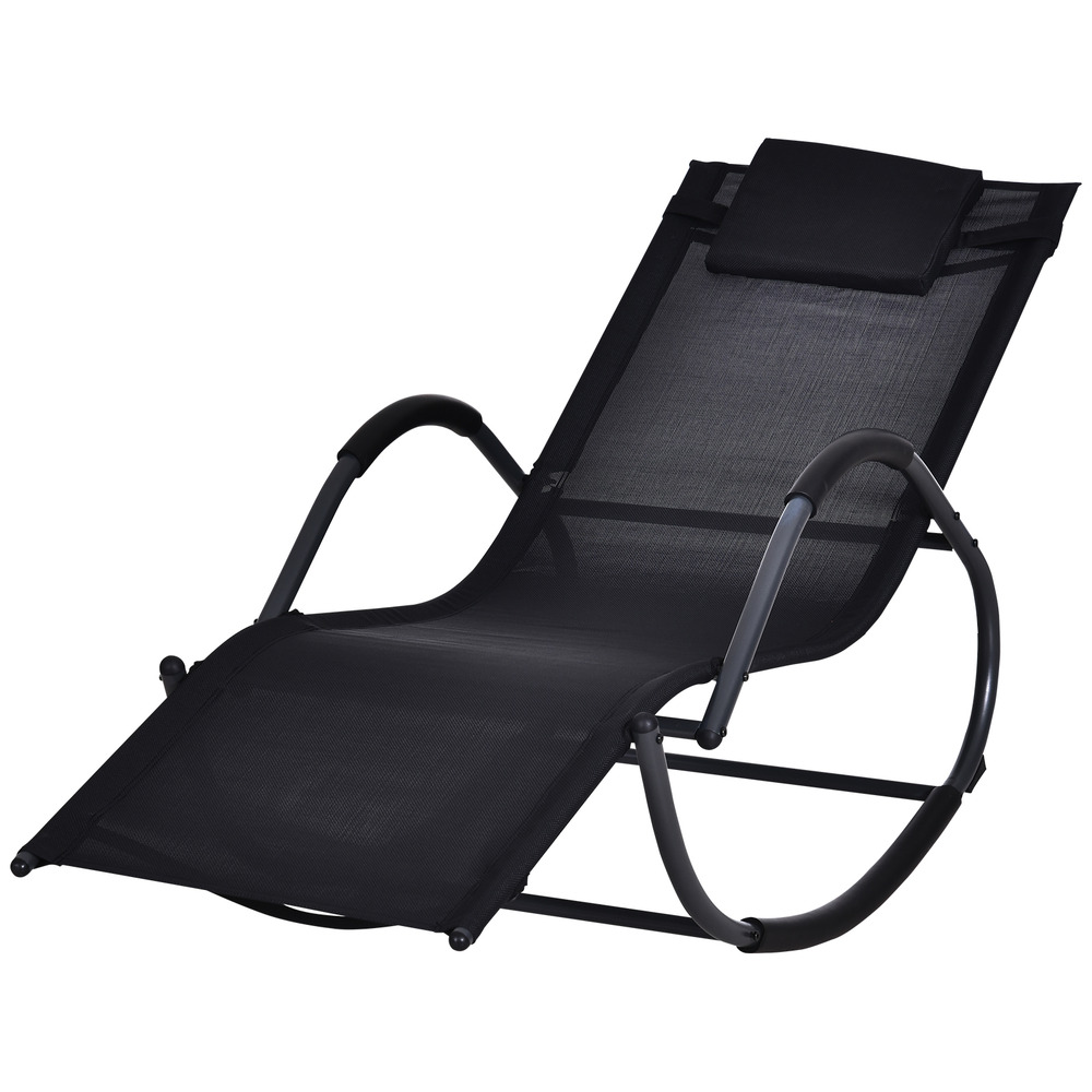 Chaise longue à bascule rocking chair design contemporain dim. 160l x 61l x 79h cm métal textilène noir