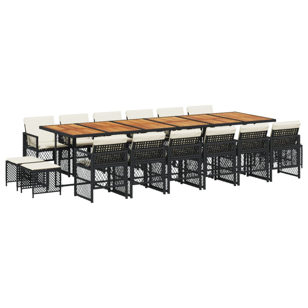 Ensemble à manger de jardin 17 pcs coussins noir résine tressée