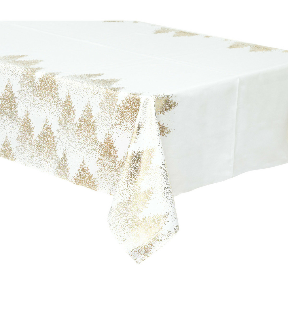 Nappe blanche imprimé sapin doré 140 x 360 cm