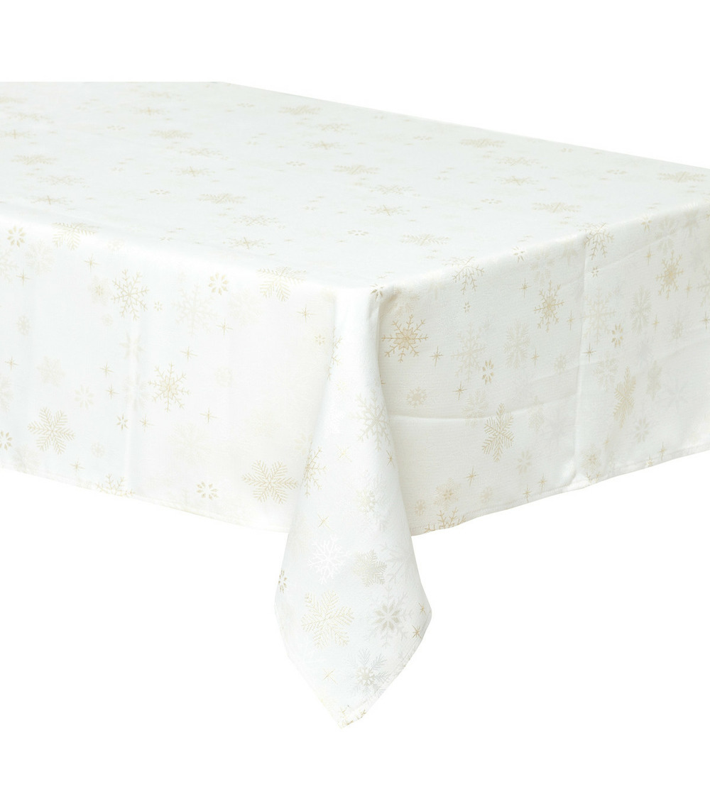Nappe blanche avec flocon doré brodé 140 x 240 cm