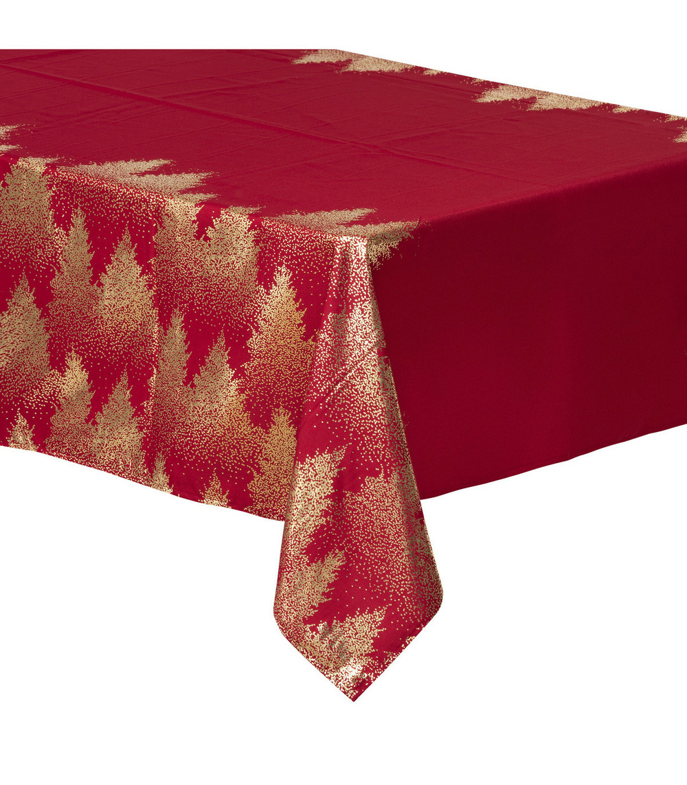 Nappe rouge imprimé sapin doré 140 x 360 cm