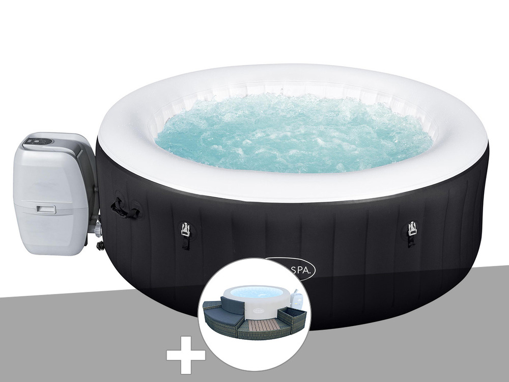 Kit spa gonflable lay-z-spa miami rond airjet 4 places + ensemble mobilier 4 mo