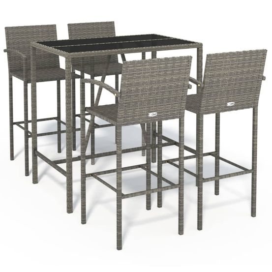 Ensemble de bar de jardin 5 pcs gris résine tressée