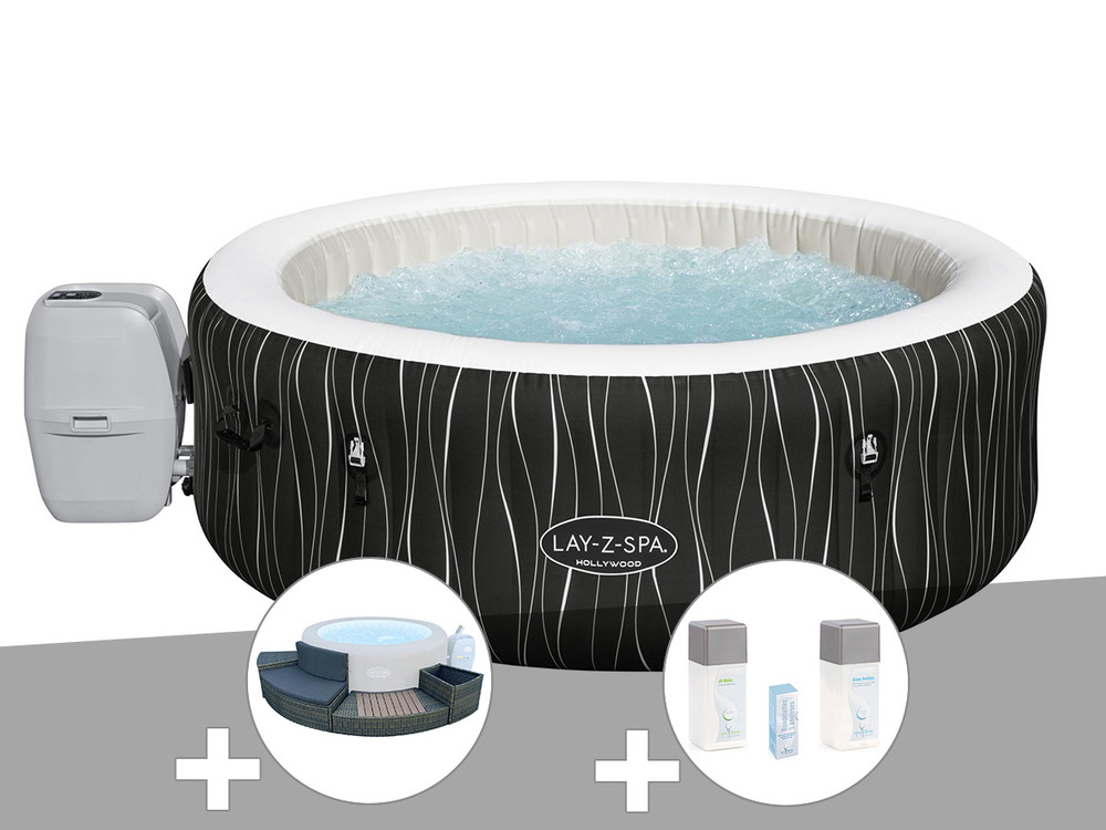 Kit spa gonflable  lay-z-spa hollywood rond airjet 4/6 places + ensemble mobilie