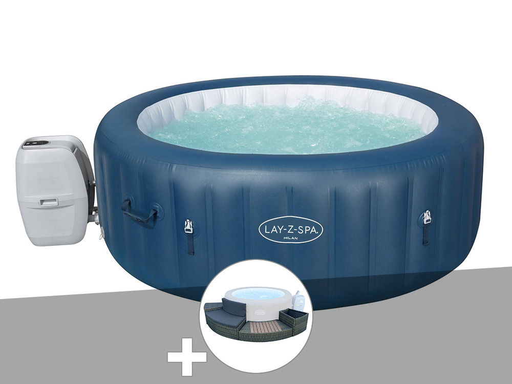 Kit spa gonflable lay-z-spa milan rond airjet plus 4/6 places + ensemble mobili