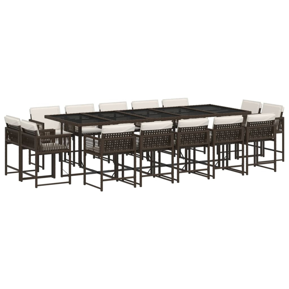 Ensemble à manger de jardin avec coussins 15 pcs marron rotin