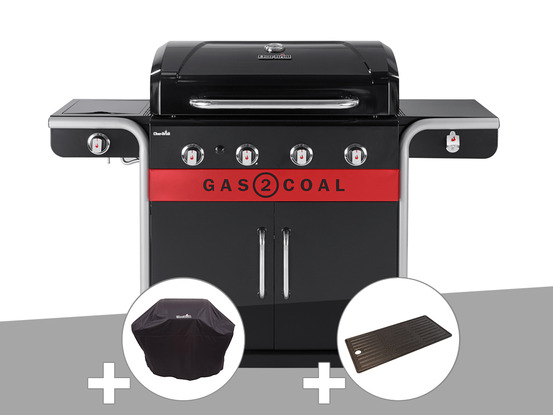 Barbecue à gaz et à charbon gas2coal 2.0 4b + housse de protection + plancha