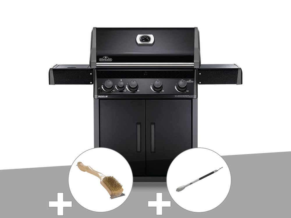 Barbecue à gaz  rogue 525 sb noir + brosse à grill + pince auto-verrouillable