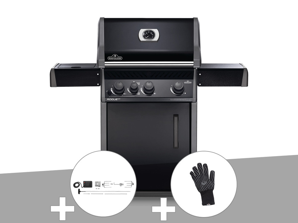 Barbecue à gaz  rogue xt 425 noir + rôtissoire + gant résistant à la chaleur