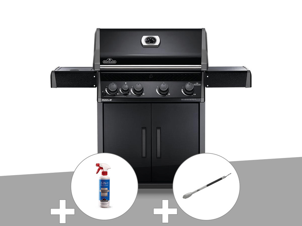 Barbecue à gaz  rogue 525 sb noir + nettoyant grill 3 en 1 + pince auto-verrouil
