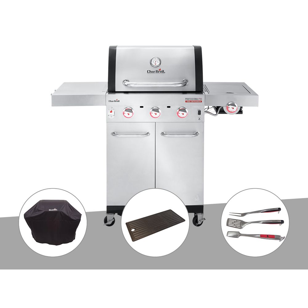 Barbecue à gaz professional pro s 3 + housse de protection + plancha + kit 3 ust