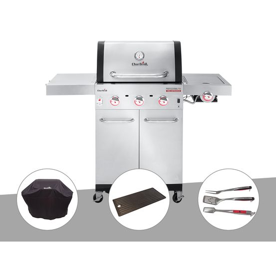 Barbecue à gaz professional pro s 3 + housse de protection + plancha + kit 3 ust