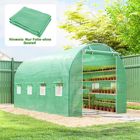 Bâche de remplacement pour serre tunnel pe vert 4 x 2 x 2 m 8 fenêtres anti-uv - comfortxl outdoor living