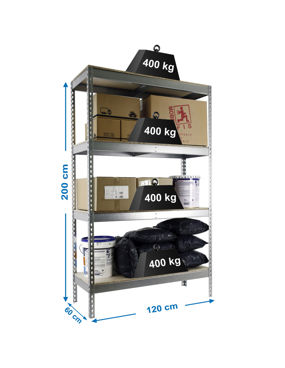 Etagère sans vis ecoforte 1206-4 chipboard galva/bois galva/bois 2000x1200x600 - simonrack