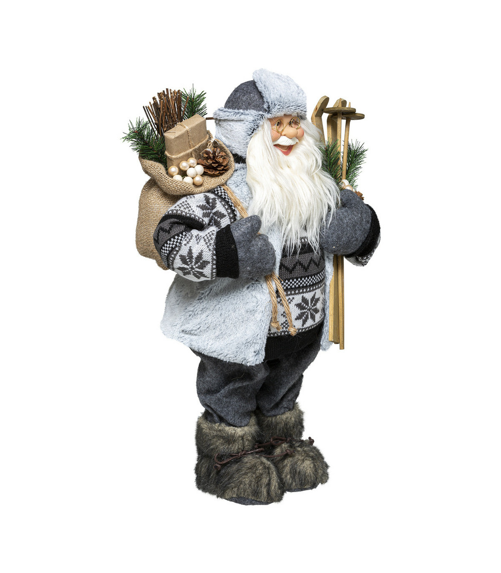 Père noël traditionnel skieur h 60 cm