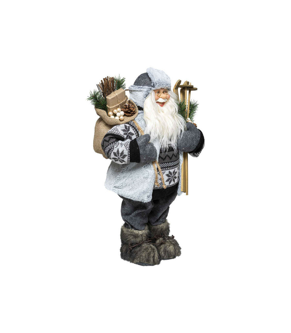 Père noël traditionnel skieur h 30 cm