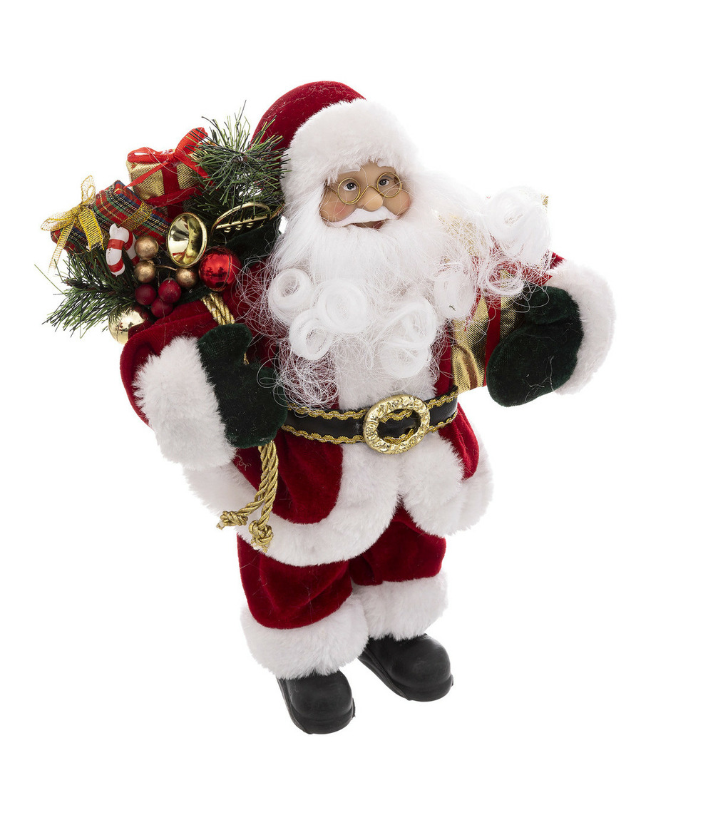 Père noël traditionnel en velours rouge et fourrure blanche h 30 cm