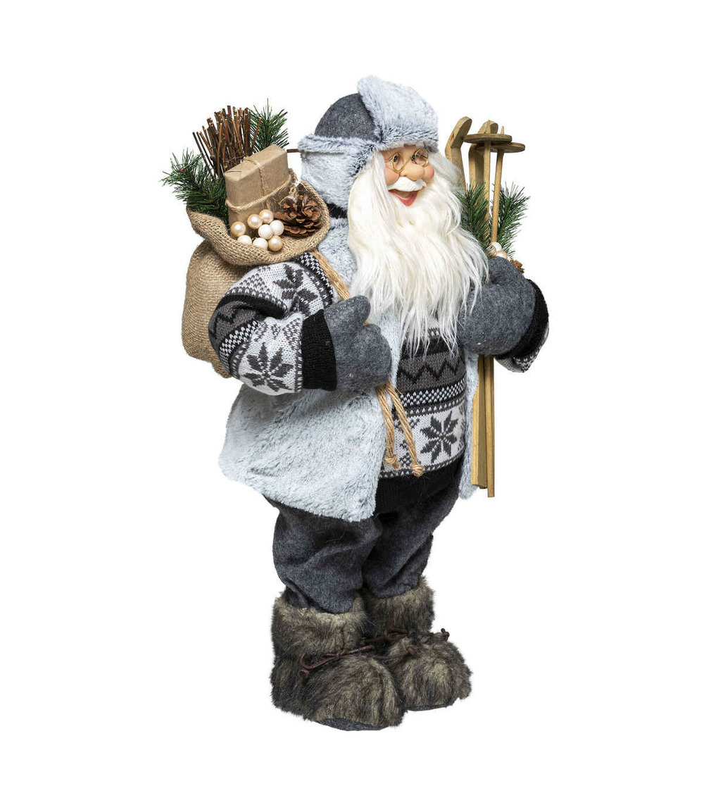 Grand père noël traditionnel skieur h 124 cm