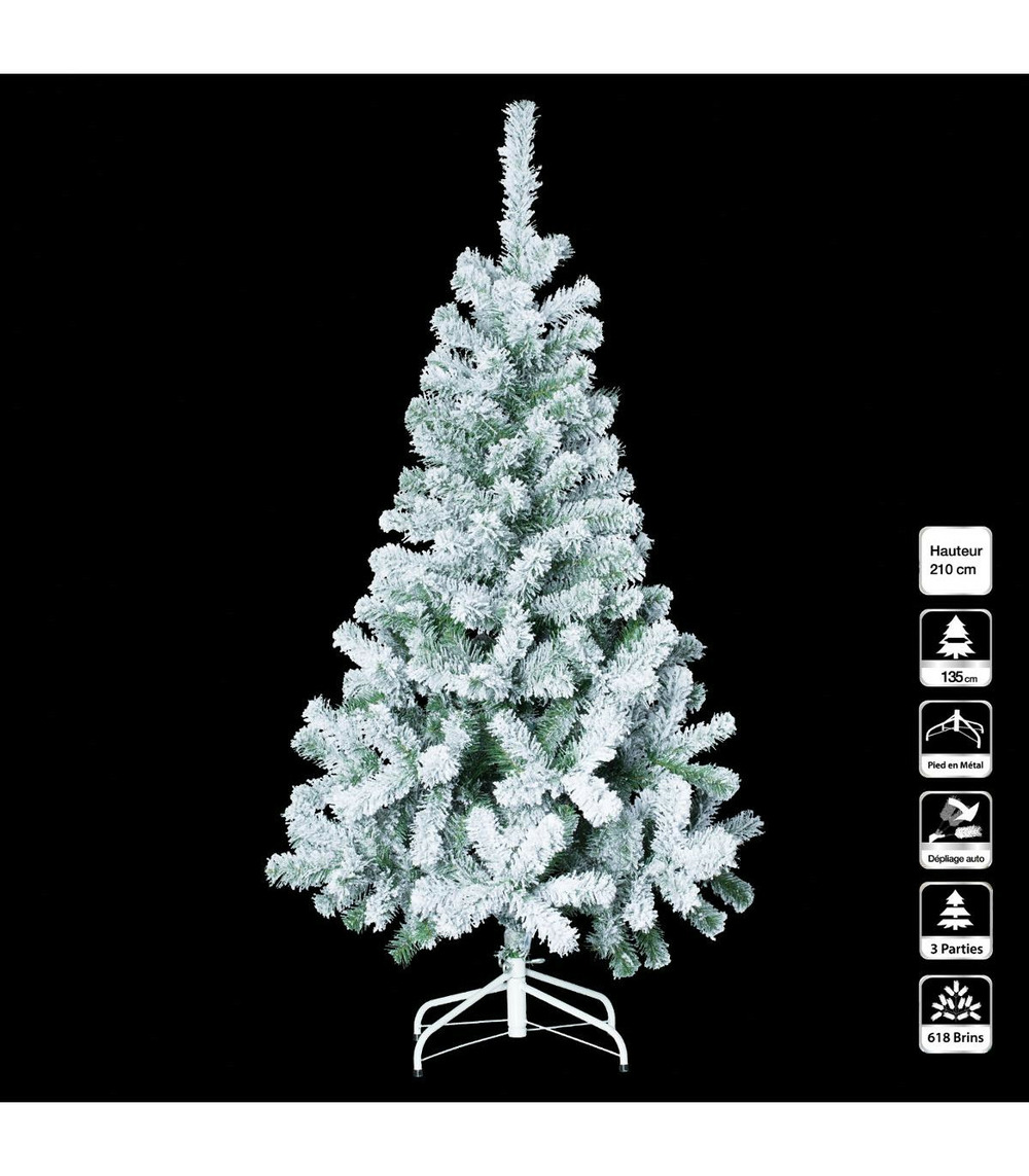 Sapin de noël artificiel vert floqué enneigé h 210 cm